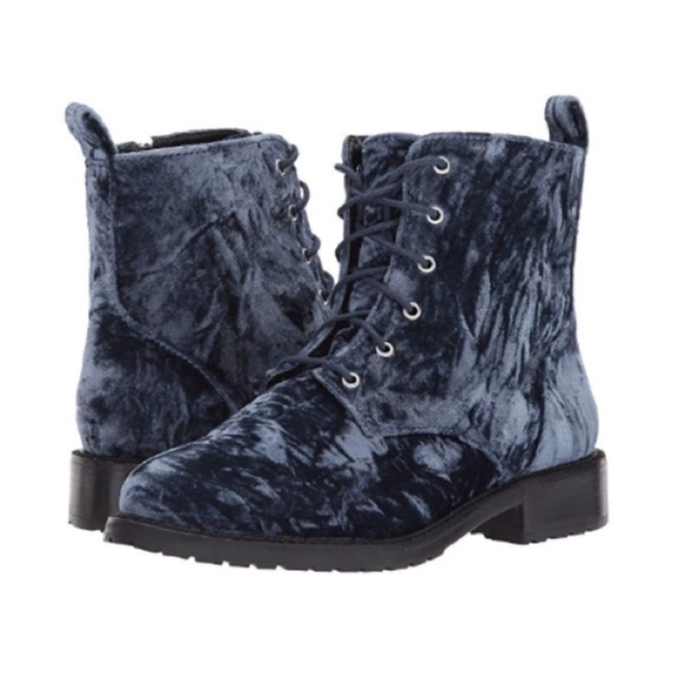 SOLD Rebecca Minkoff Blue Velvet Combat Boots - Picture 1 of 12